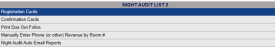 Night Audit List 2 section of the Night Audit Menu with Registration Cards option selected